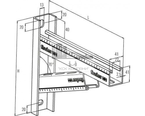 Консоль монтажная fischer FCAM усиленная оцинкованная, 41x41x2.5-600 мм